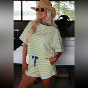 1169. Striped French Terry loungewear casual set